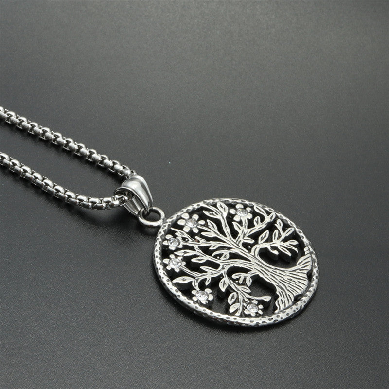 Necklace Stainless Steel Diamond Tree Pendant Jewelry