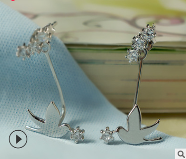 Earing Korea S925 sterling silver row zirconium peace pigeon rear hanging pigeon earrings ladies a pair of earrings