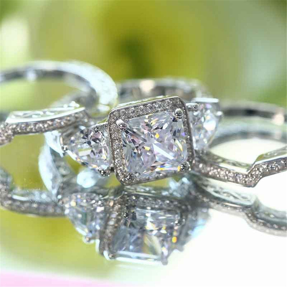 European and American women's wedding ring three stone diamond wedding ring