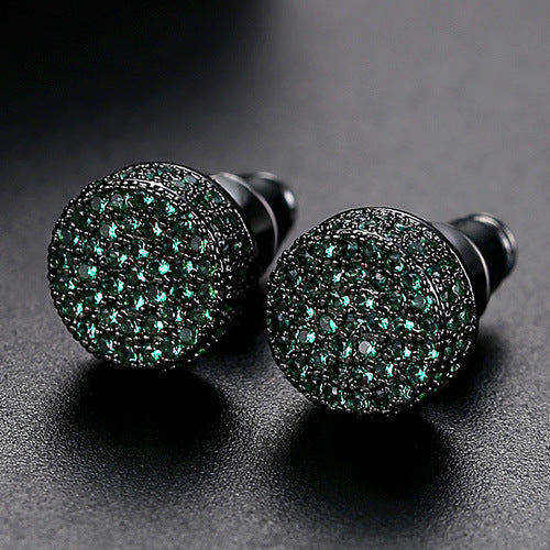 JINSE Hip Hop 9MM Round Cubic Zirconia Earrings For Men Ear Studs Crystal Green White Male Earings Fashion Jewelry Brincos