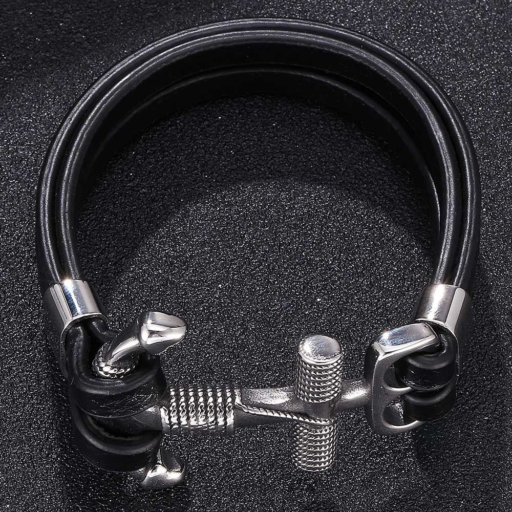 Stainless Steel Bracelet Jewelry Titanium Steel Anchor Jewelry Rope Leather Bracelet Leather Bracelet