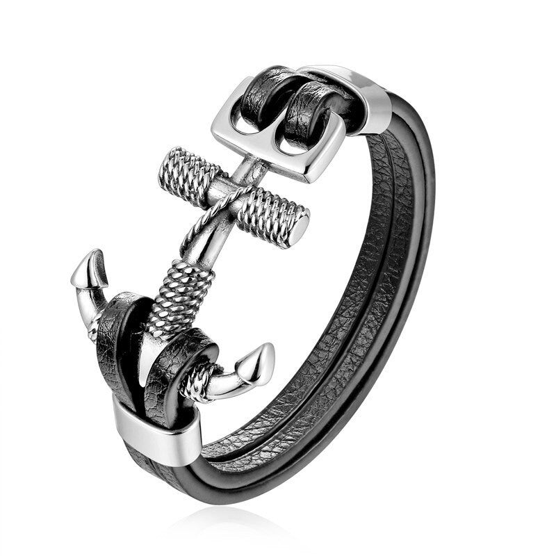 Stainless Steel Bracelet Jewelry Titanium Steel Anchor Jewelry Rope Leather Bracelet Leather Bracelet