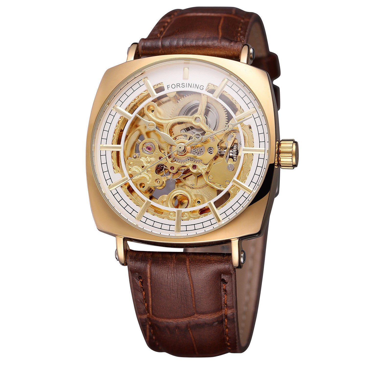 Forsining Black Genuine Leather Fashion Royal Luxury Gold Clock Transparent Skeleton Men Automatic Mechanical Watches Top Brand