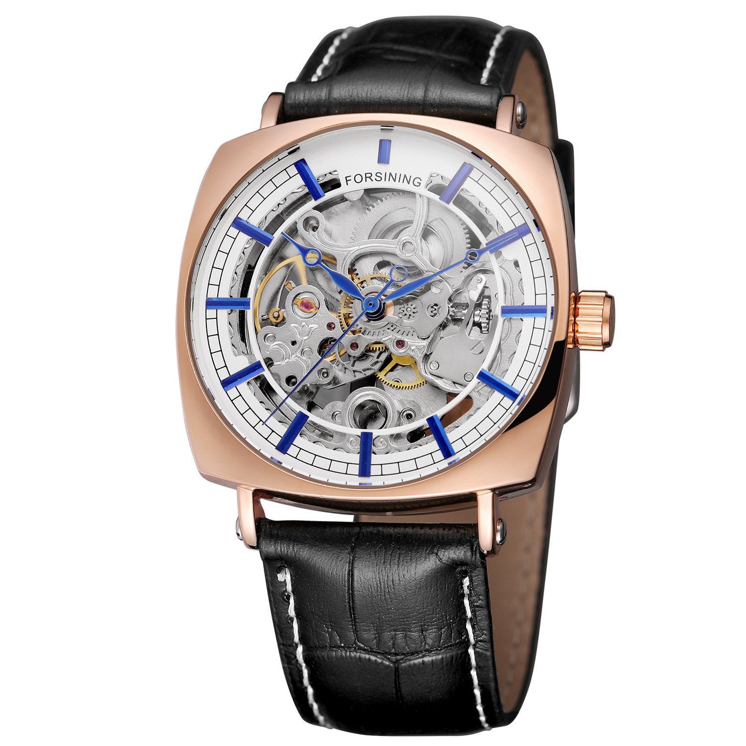 Forsining Black Genuine Leather Fashion Royal Luxury Gold Clock Transparent Skeleton Men Automatic Mechanical Watches Top Brand