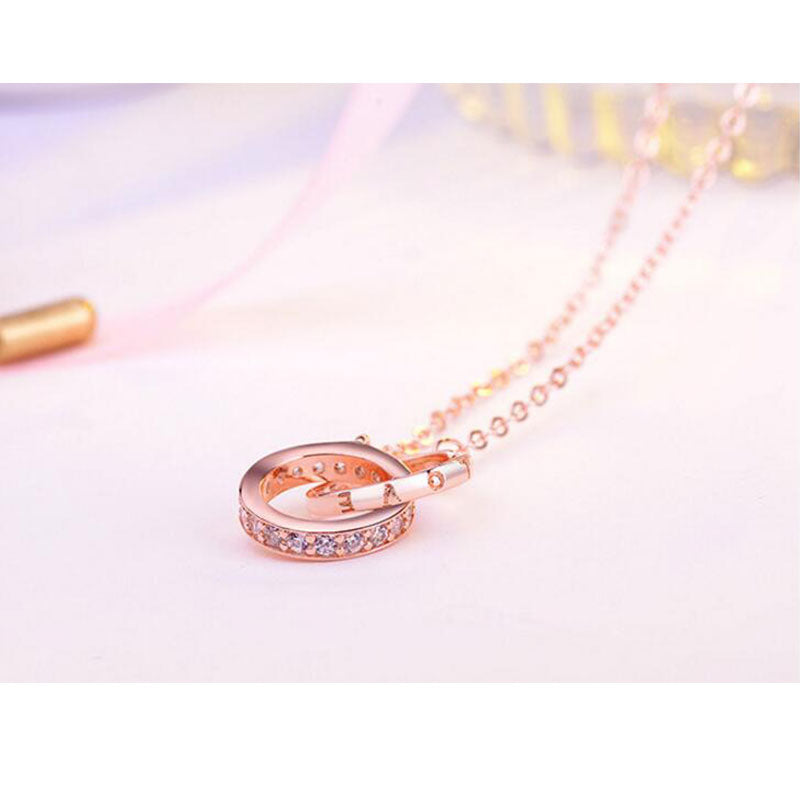 Double Ring Necklace Female Zircon Jewelry