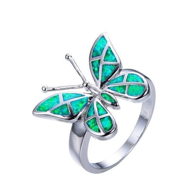 Opal Blue Butterfly Shape Ring Wedding Ring