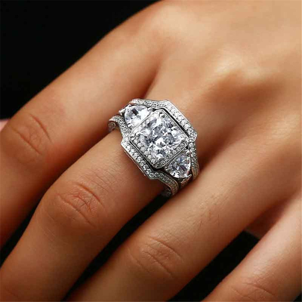 European and American women's wedding ring three stone diamond wedding ring