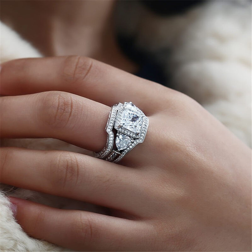 European and American women's wedding ring three stone diamond wedding ring