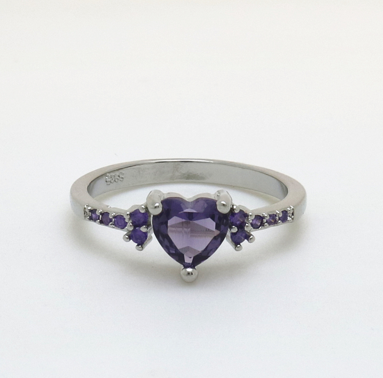 Natural Amethyst Zircon Silver Ring Fashion Wedding Heart Shaped Ring Jewelry Female