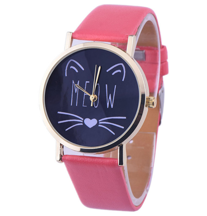 Watch watches women fashion watch  Luxury Cute Cat Pattern PU Leather Band Analog Quartz Vogue Wristwatch