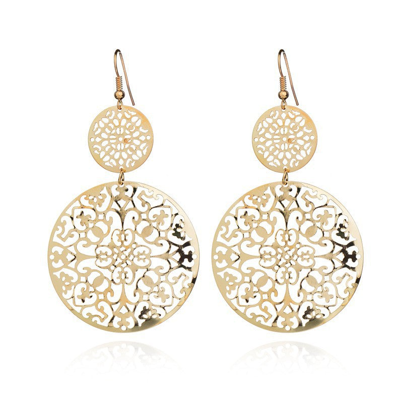 Womens Round Hollow Earrings Gold Filled Dangle Earrings Drop Earing Jewelry