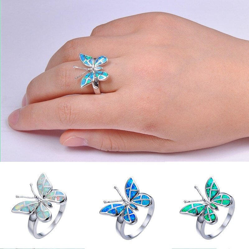 Opal Blue Butterfly Shape Ring Wedding Ring