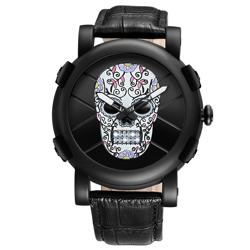 SKONE Pirate Skeleton Skull Quartz Men Watches Luxury Waterproof Leather Men Sports Watch