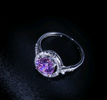 Round Ring Diamond Classic Fashion Women Zircon Wedding Purple Crystal Jewelry