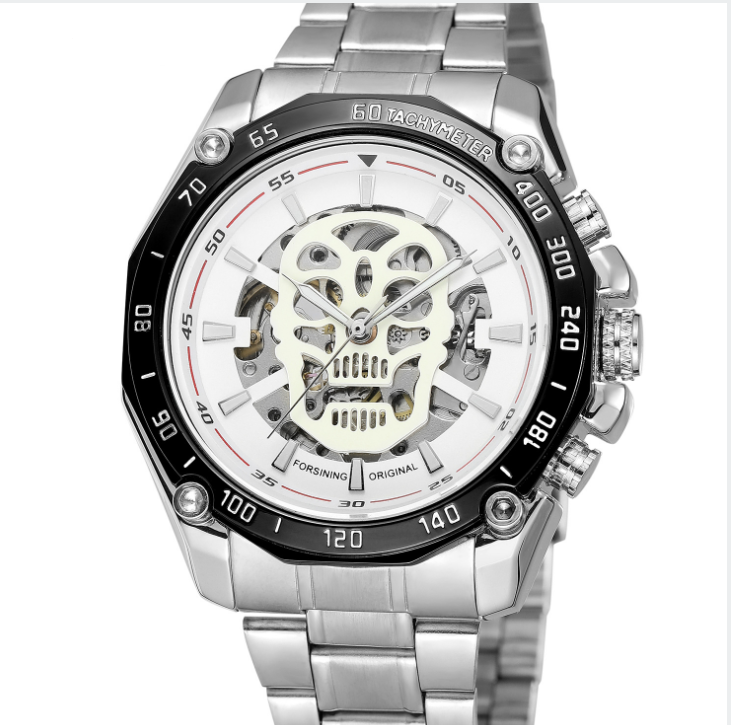 Steampunk Fashion Skull Design Black Golden Luminous Hands Skeleton Men's Mechanical Wrist Watches Top Brand Luxury