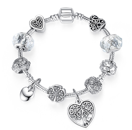 Women Bracelet 925 Unique Silver Crystal Charm Bracelet for Women DIY Beads Bracelets & Bangles Jewelry Gift