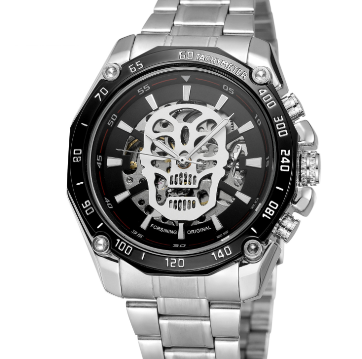 Steampunk Fashion Skull Design Black Golden Luminous Hands Skeleton Men's Mechanical Wrist Watches Top Brand Luxury