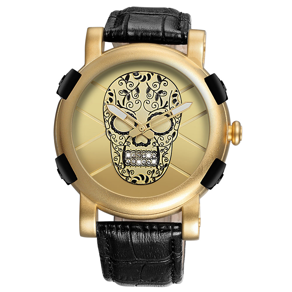 SKONE Pirate Skeleton Skull Quartz Men Watches Luxury Waterproof Leather Men Sports Watch