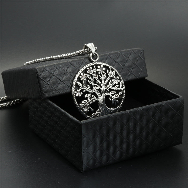 Necklace Stainless Steel Diamond Tree Pendant Jewelry