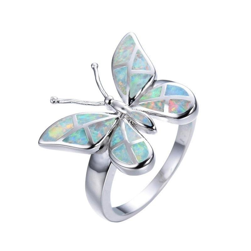 Opal Blue Butterfly Shape Ring Wedding Ring