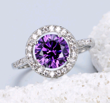 Round Ring Diamond Classic Fashion Women Zircon Wedding Purple Crystal Jewelry