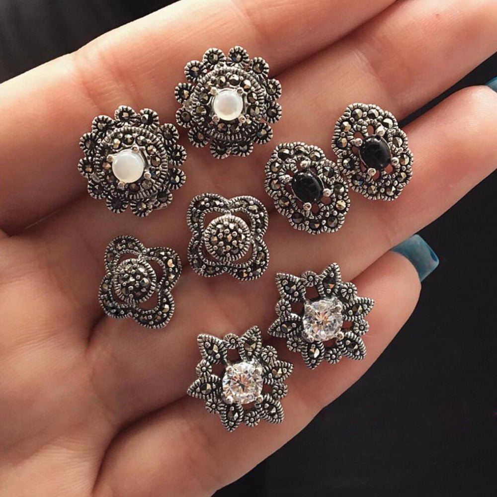 Retro Diamonds Flowers 4 Pairs Earings Set