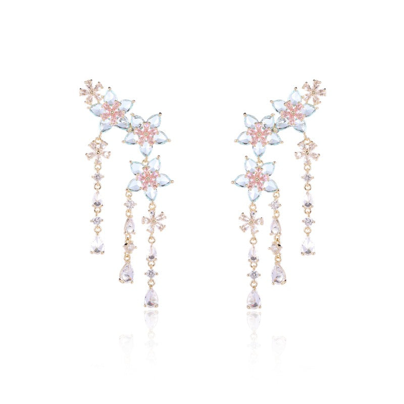 Fashion Flower Tassel Pendant Earrings For Women Wedding Crystal Dangle Earings Luxury Jewelry