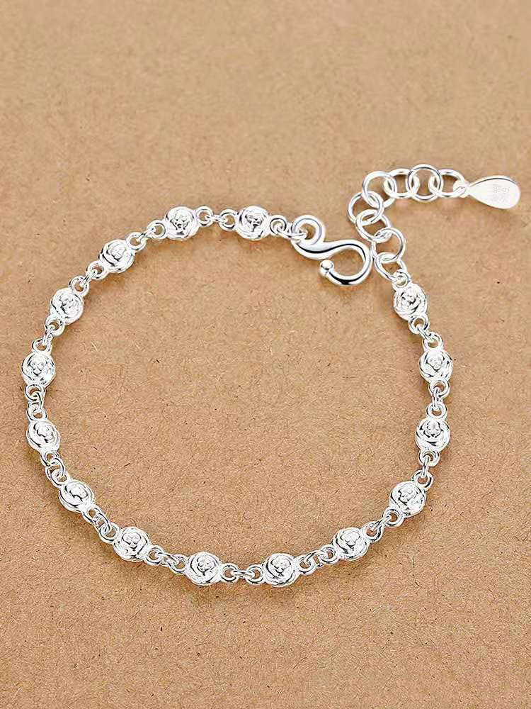 Silver Bracelet Rose Flower Bracelet Send Lover Gift Silver Jewelry